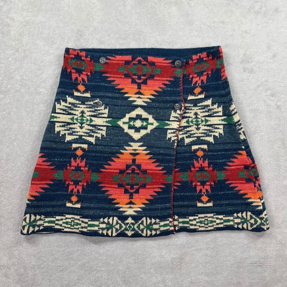 Polo Ralph Lauren Dresses & Skirts - Polo Ralph Lauren Mini Skirt Women L/XL Navy Southwestern Cotton Knit Wrap Style